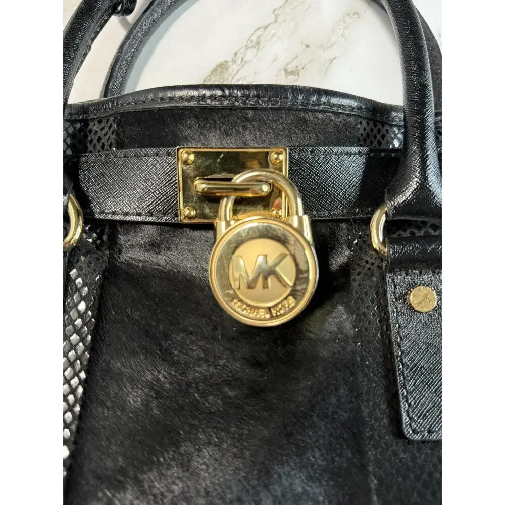 Michael Kors Leather, Python & Croc Embossed Hamilton Satchel Handbag Large - Picture 7 of 16